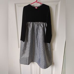 Girls Black Velvet Top with Black & White Gingham Skirt Dress